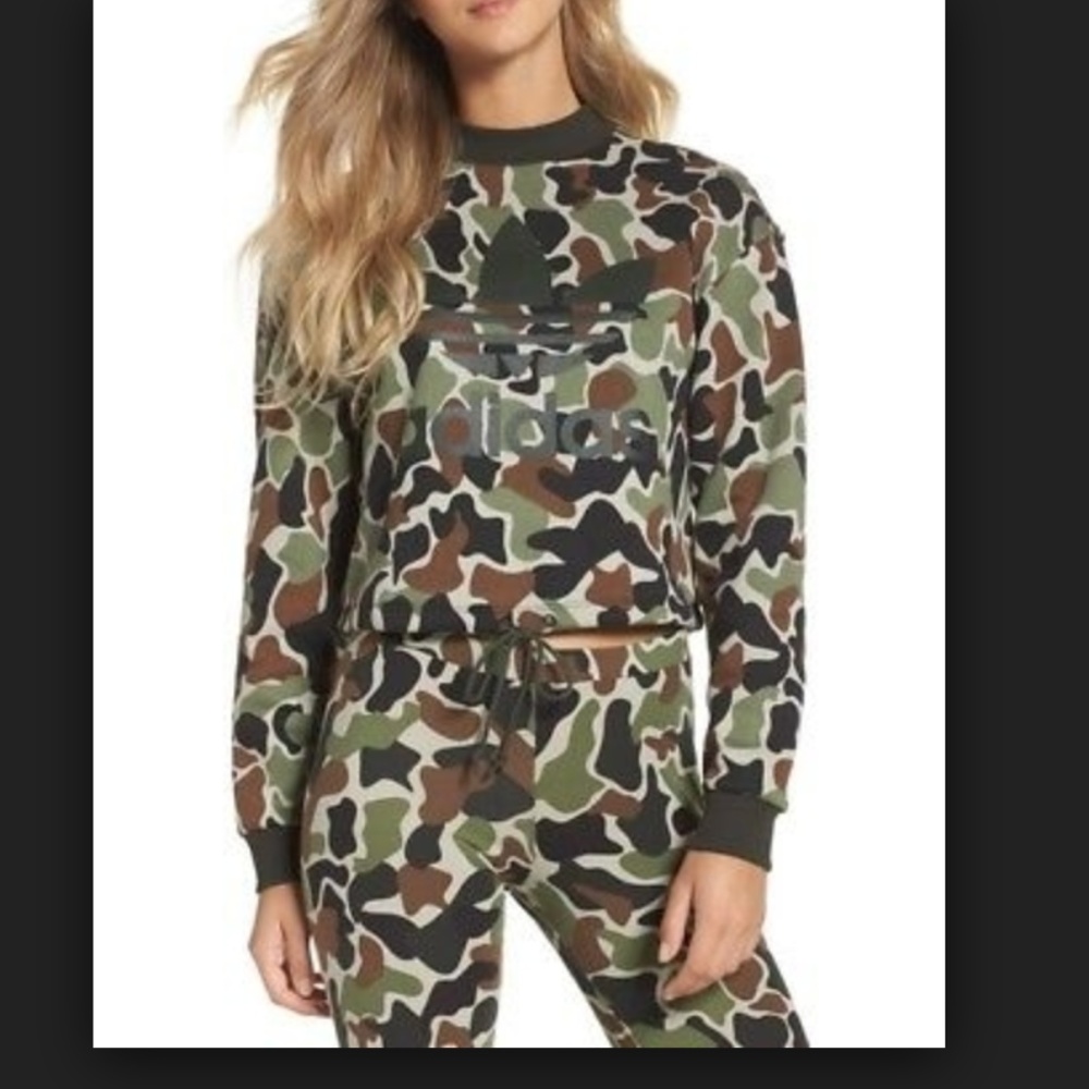 Adidas Camo Print Drawstring Crop Sweatshirt M